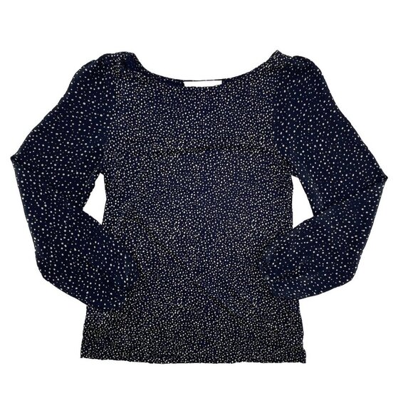 LOFT Petites Blue Polka Dot Boat Neck Lyocell Blend Long Sleeve Blouse Size SP - Picture 3 of 8